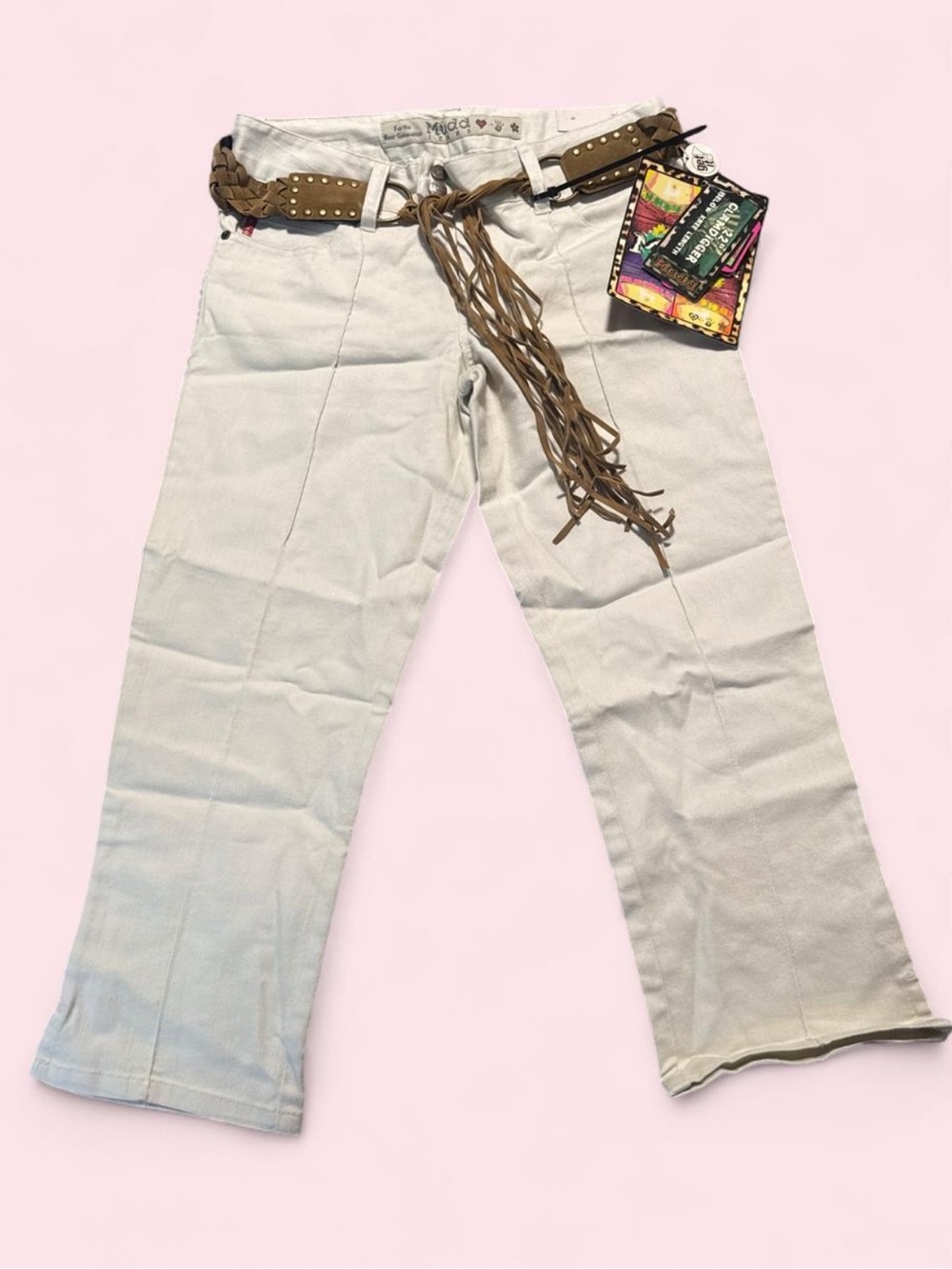 Mudd White Capris Jeans with Braided Fringe Belt